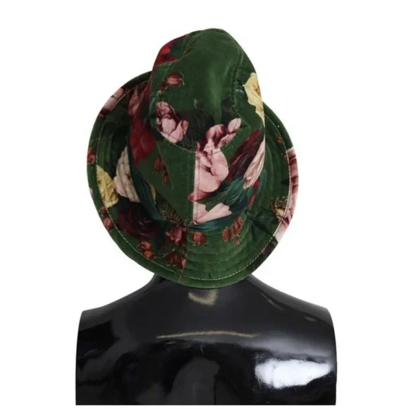 NWT DOLCE & GABBANA DOLCE & GABBANA GREEN WIDE BRIMMED FLORAL PRINT BUCKET HAT S